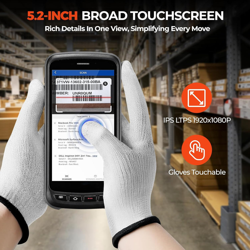MUNBYN Android Barcode Scanner Full Screen, 8000mAh Mobile Computer, 1D/2D QR Zebra SE4710 Engine, Handheld Android 13, PDA for WMS, 4G Wi-Fi Inventory Bar Code Scanner