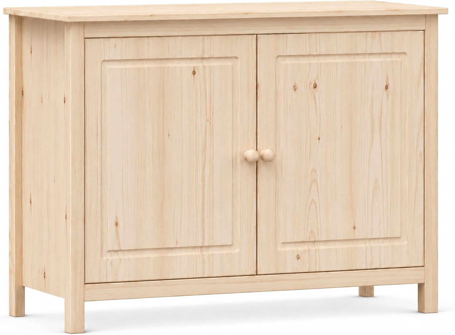 From the Tree Furniture 44" Wide Solid Pine Shaker Sideboard Buffet Cabinet — Natural Unfinished — 2 Doors Adjustable Shelf — No Drawer · Anti-Tip Included — Stain-Ready for Dining Room & Kitchen