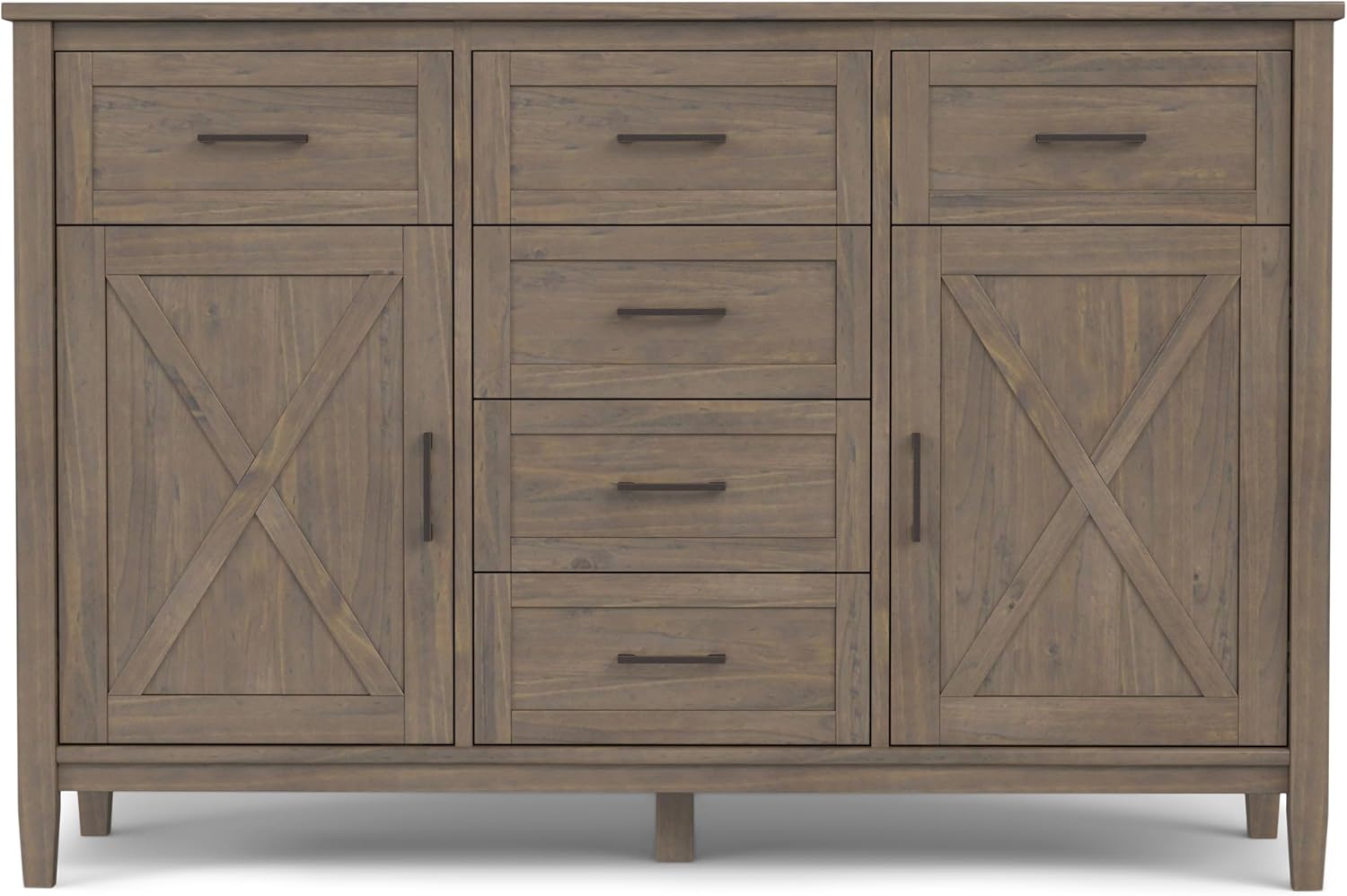 SIMPLIHOME Ela Buffet - 54 inch Wide Solid Wood 3-Door Sideboard Buffet in Smoky Brown, Transitional Storage Cabinet for Dining Room or Kitchen with Adjustable Shelves and Brushed Metal Hardware