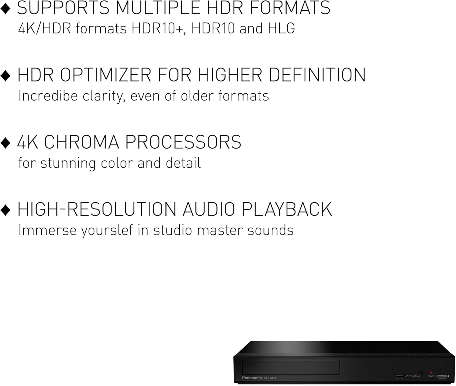 Panasonic 4K Blu Ray Player, Ultra HD Premium Video Playback and Hi-Res Audio - DP-UB154P-K DVD Player (Black)