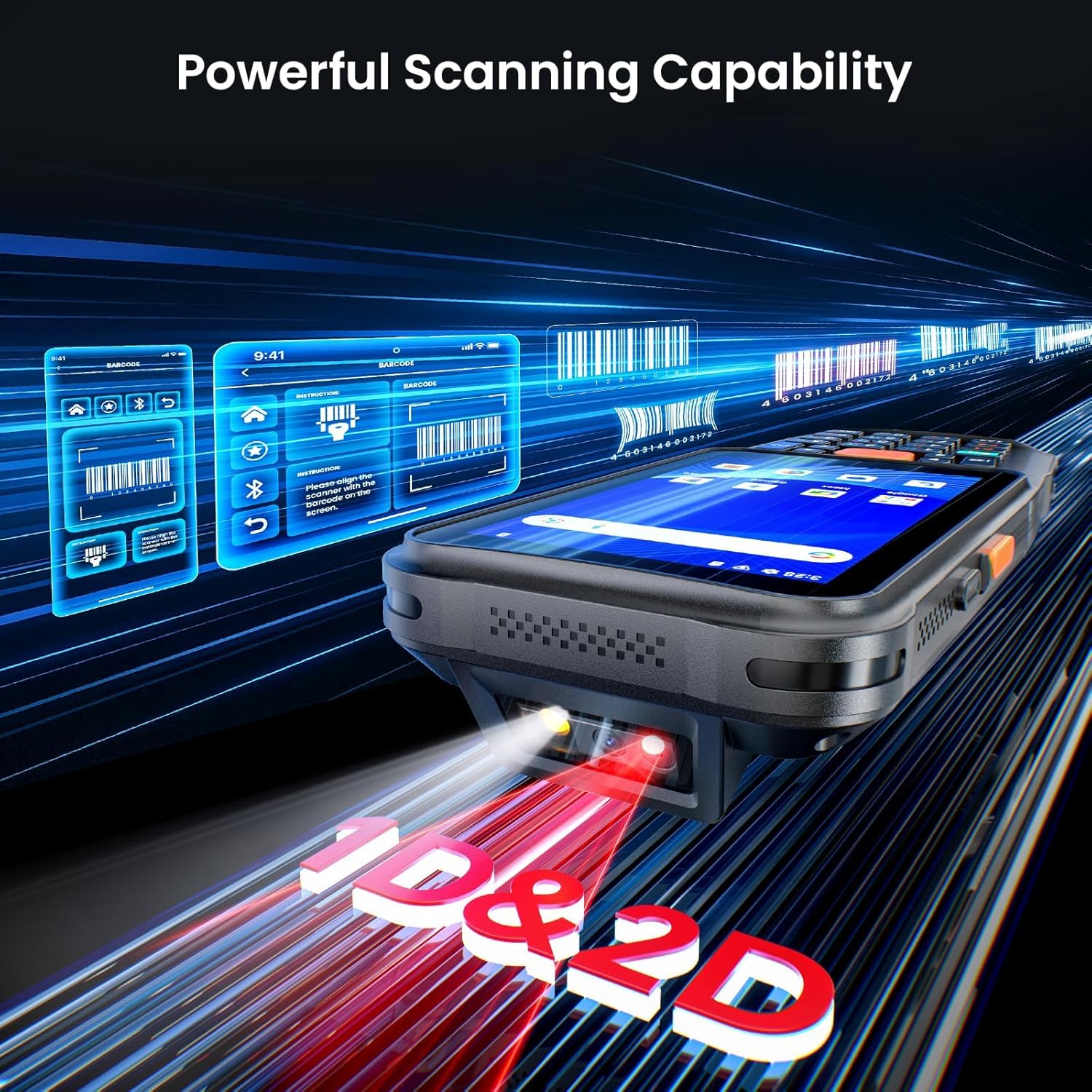 Eyoyo Wireless Android Barcode Scanner: Upgraded Android 15 Handheld Mobile Computer PDA with WiFi Bluetooth Cellular Connection, 4" Touch Screen & Keypad, GPS 1D/2D/QR Warehouse Inventory Scanner