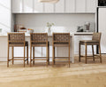EALSON Mid Century Rattan Bar Stools Set of 4 Modern Farmhouse Barstools with Leather Woven Backs 26 Inch Wooden Counter Stool Breakfast Upholstered Bar Chairs for Kitchen Island, Brown