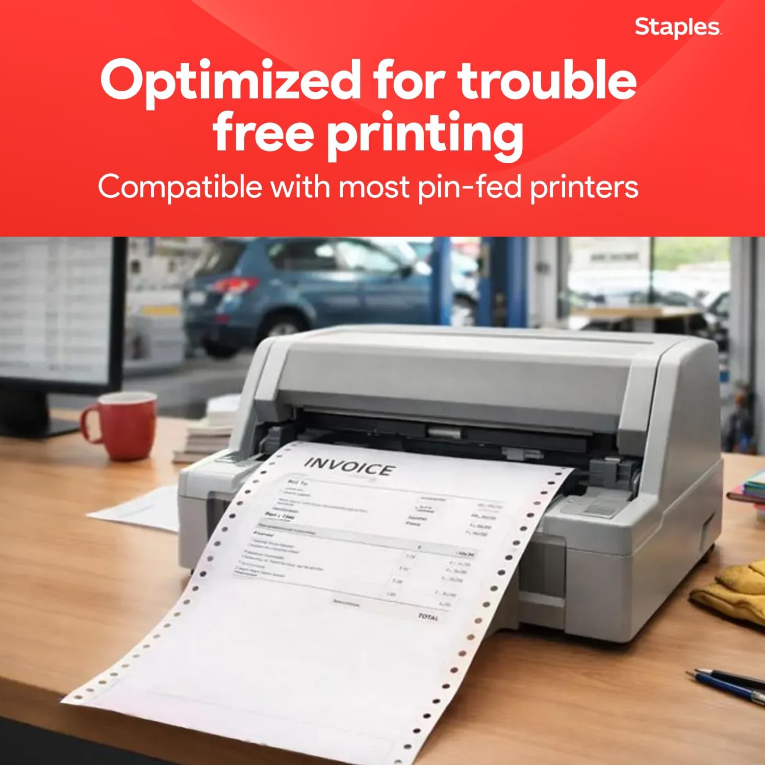 Staples Multi-Part Colored Computer Paper, 9 1/2" x 11", 3-Part, Carbonless, 1100 Sheets
