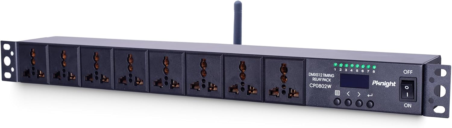 Pknight Pknight 2.4G Wireless WiFi & RS485 8-Outlet Smart PDU DMX Relay – Programmable Power Sequencer with DMX512 Control, Rack-Mount Power Distribution Unit for Home & Studio