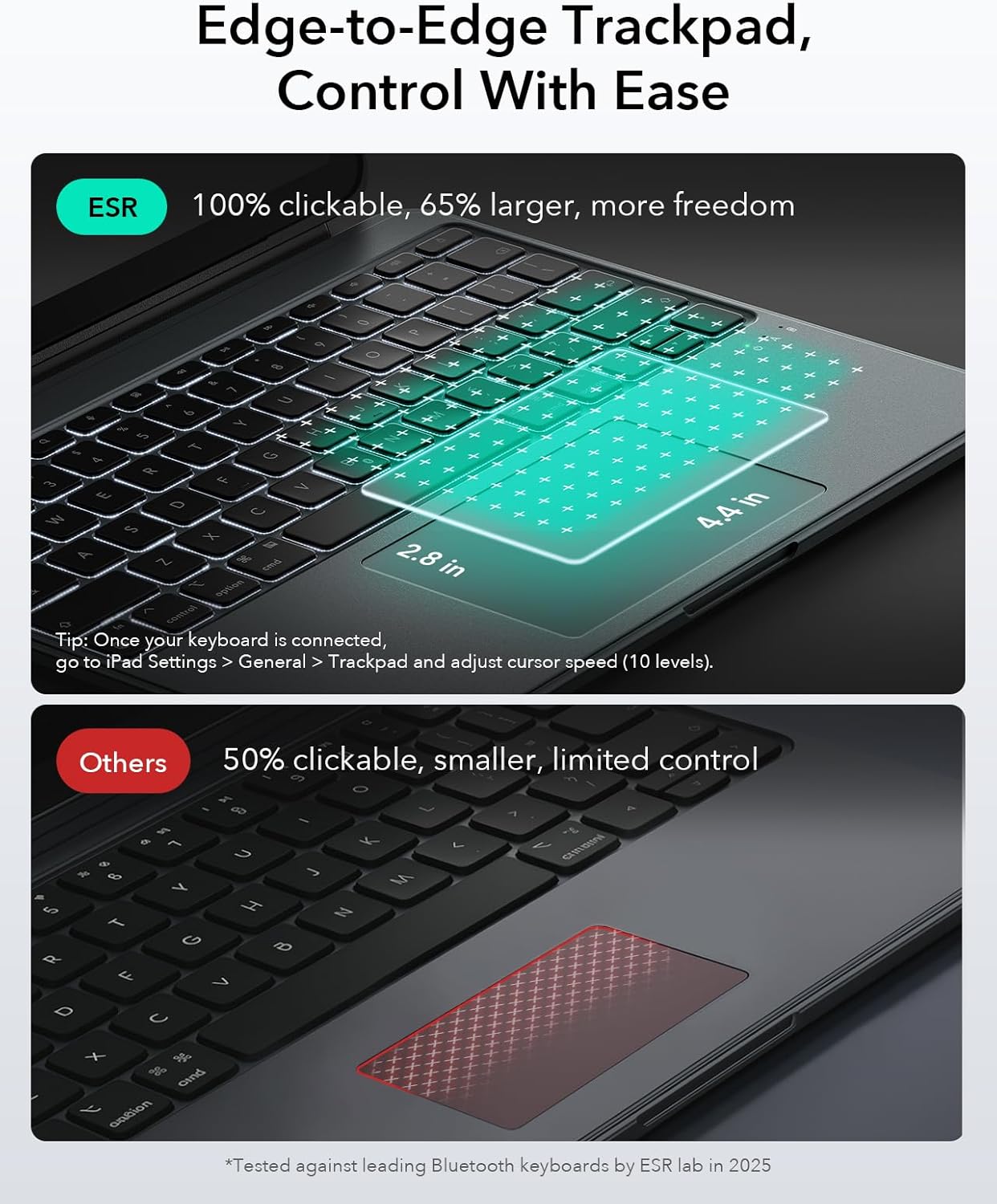 ESR for iPad Air 13 Inch Case Keyboard M4/M3/M2 (2026/2025/2024), Magnetic Detachable Keyboard, Portrait/Landscape Modes, Large Click-Anywhere Trackpad, Backlit Keys, Shift Series, Dark Gray