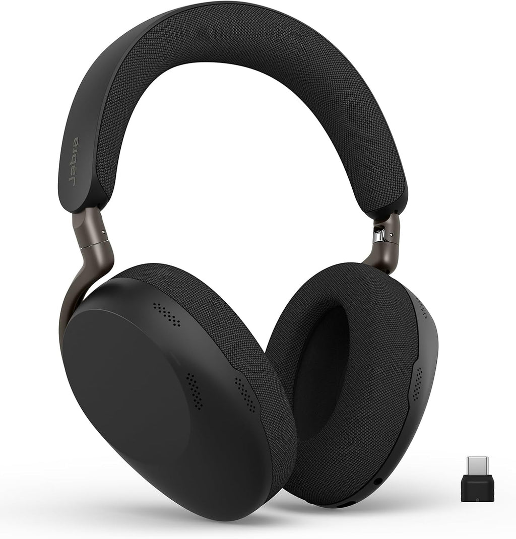 Jabra Evolve3 85 Over-Ear Wireless Bluetooth Headset with Microphone for Work, USB-C, AI Voice Call Technology, Adaptive Active Noise Cancellation, 25-Hour Battery, Works with Meeting Apps, Black