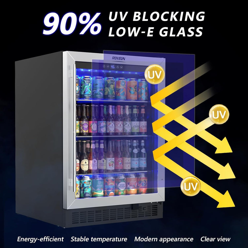 ROVSUN 24'' Beverage Refrigerator Cooler with Touch Panel & Adjustable Shelf, Undercounter Beverage and Wine Cooler Refrigerator for Soda Beer, Built-in or Freestanding for Home Office Kitchen or Bar