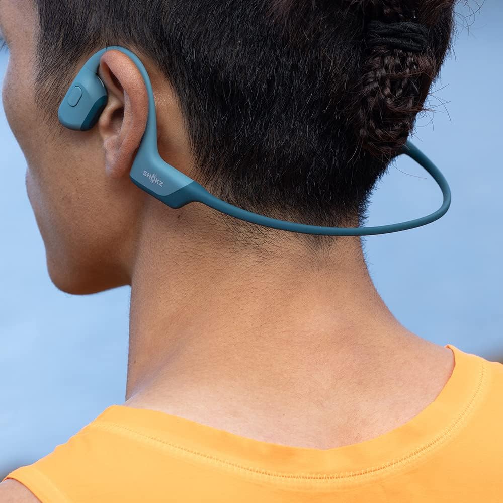 SHOKZ OpenRun Pro-Bone Conduction Headphones, Open-Ear Bluetooth Wireless Sport Headphones for Running and Workout, Sweat Resistant, Long Battery Life, Premium Deep Bass, Mic .with Hair Band, Blue