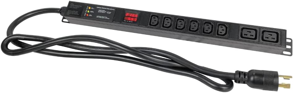 Metered-Surge Protection Power Distribution Unit, 240V, L6-30P Plug, 30A, 7200watts, (6) C13 & (2) C19 Outlets, Networking, Server Rack, Heavy Industry, Crypto Mining PDU
