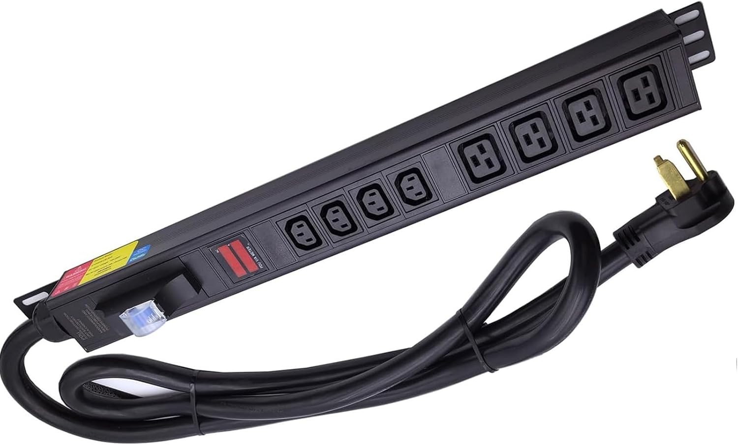 50 Ampere Rack Mounted PDU Power Socket, 4-Position C13+4-Position C19 Combination Circuit Breaker Protection, Aluminum Alloy Shell, 6-Foot 8AWG Cable Voltage and Current Display Instrument(C13-08-D)