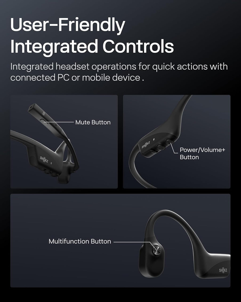 OpenComm2 2025 Upgrade - Open-Ear Bone Conduction Headphones, Wireless Bluetooth Headset with Noise Canceling Mic & Mute Button for Work Calls and Meetings, 16 Hour Talk Time for Mobile & PC - C120