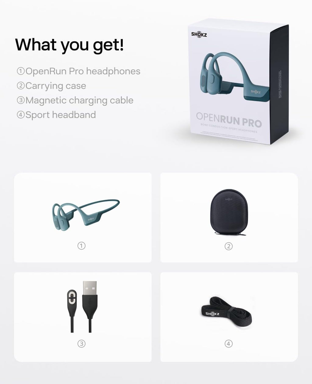 SHOKZ OpenRun Pro-Bone Conduction Headphones, Open-Ear Bluetooth Wireless Sport Headphones for Running and Workout, Sweat Resistant, Long Battery Life, Premium Deep Bass, Mic .with Hair Band, Blue