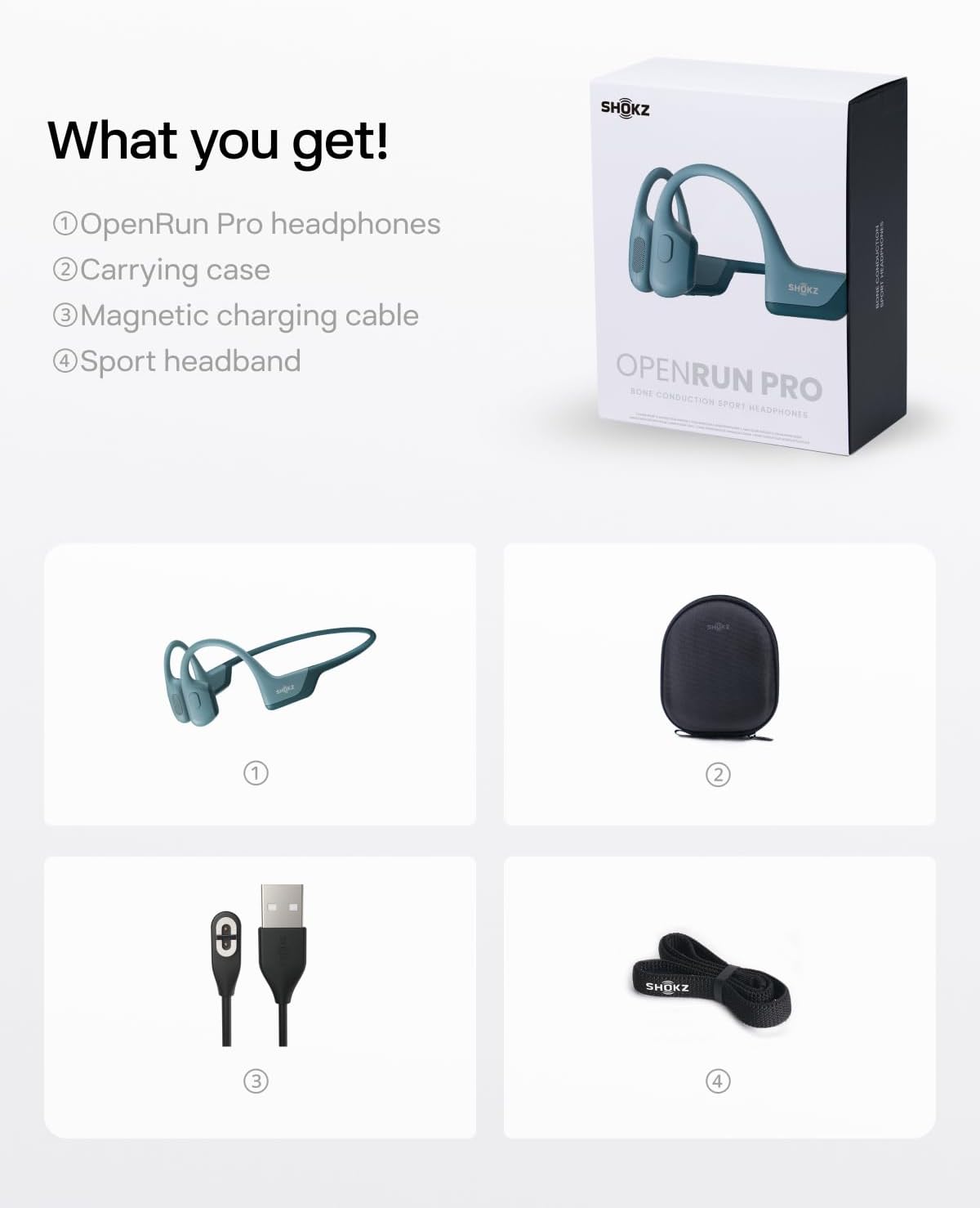 SHOKZ OpenRun Pro-Bone Conduction Headphones, Open-Ear Bluetooth Wireless Sport Headphones for Running and Workout, Sweat Resistant, Long Battery Life, Premium Deep Bass, Mic .with Hair Band, Blue