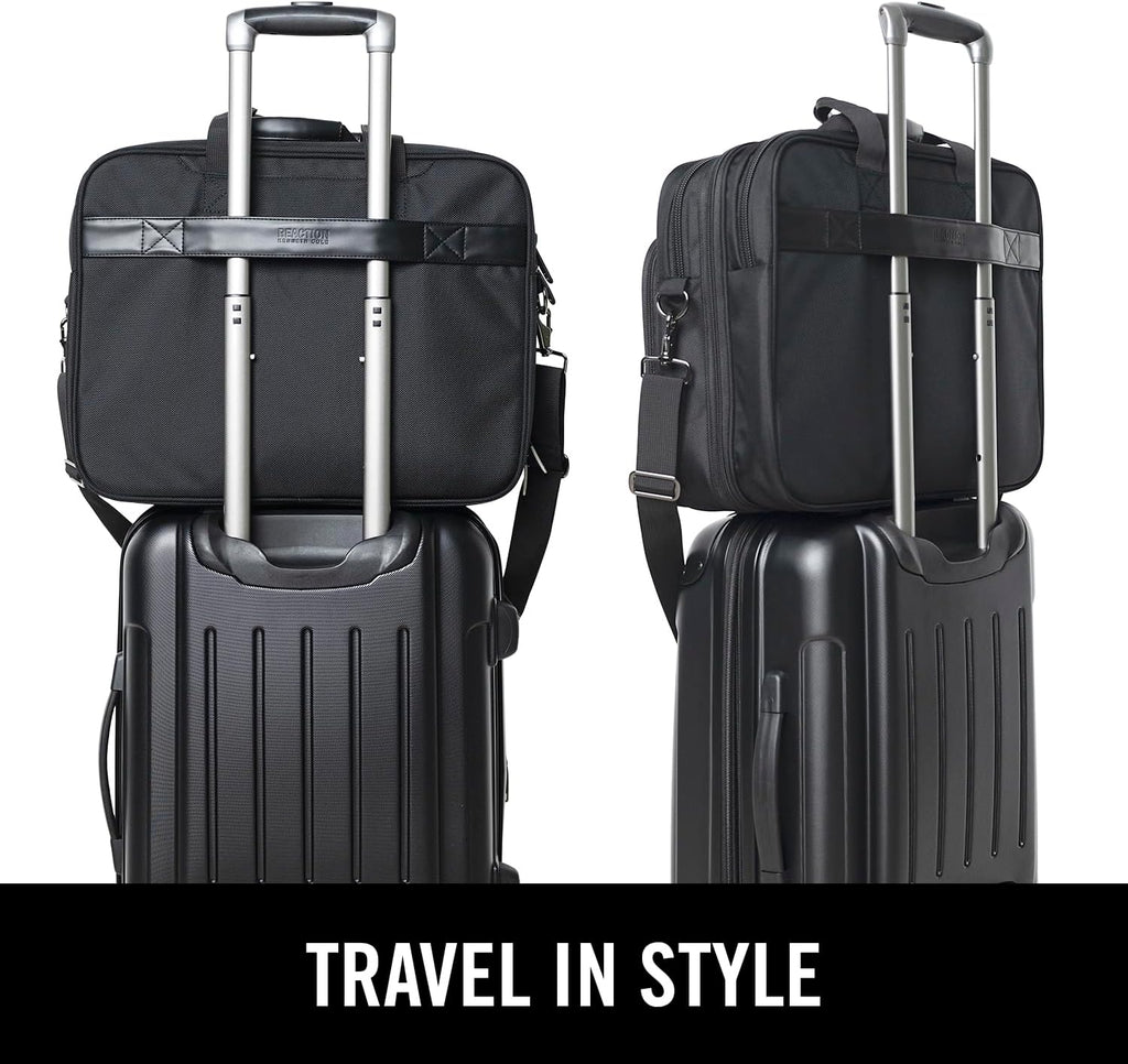Kenneth Cole Reaction Keystone 1680d Polyester Dual Compartment 17" Laptop Business Portfolio, Black