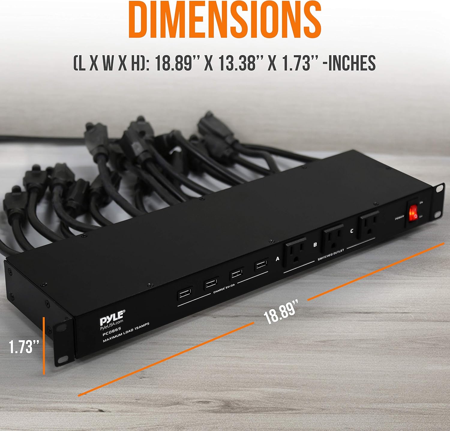 Pyle 19 Outlet 1U 19" Rackmount PDU Power Distribution Supply Center Conditioner Strip Unit Surge Protector 15 Amp Circuit Breaker 4 USB Multi Device Charge Ports 15FT Cord, Black - PCO865