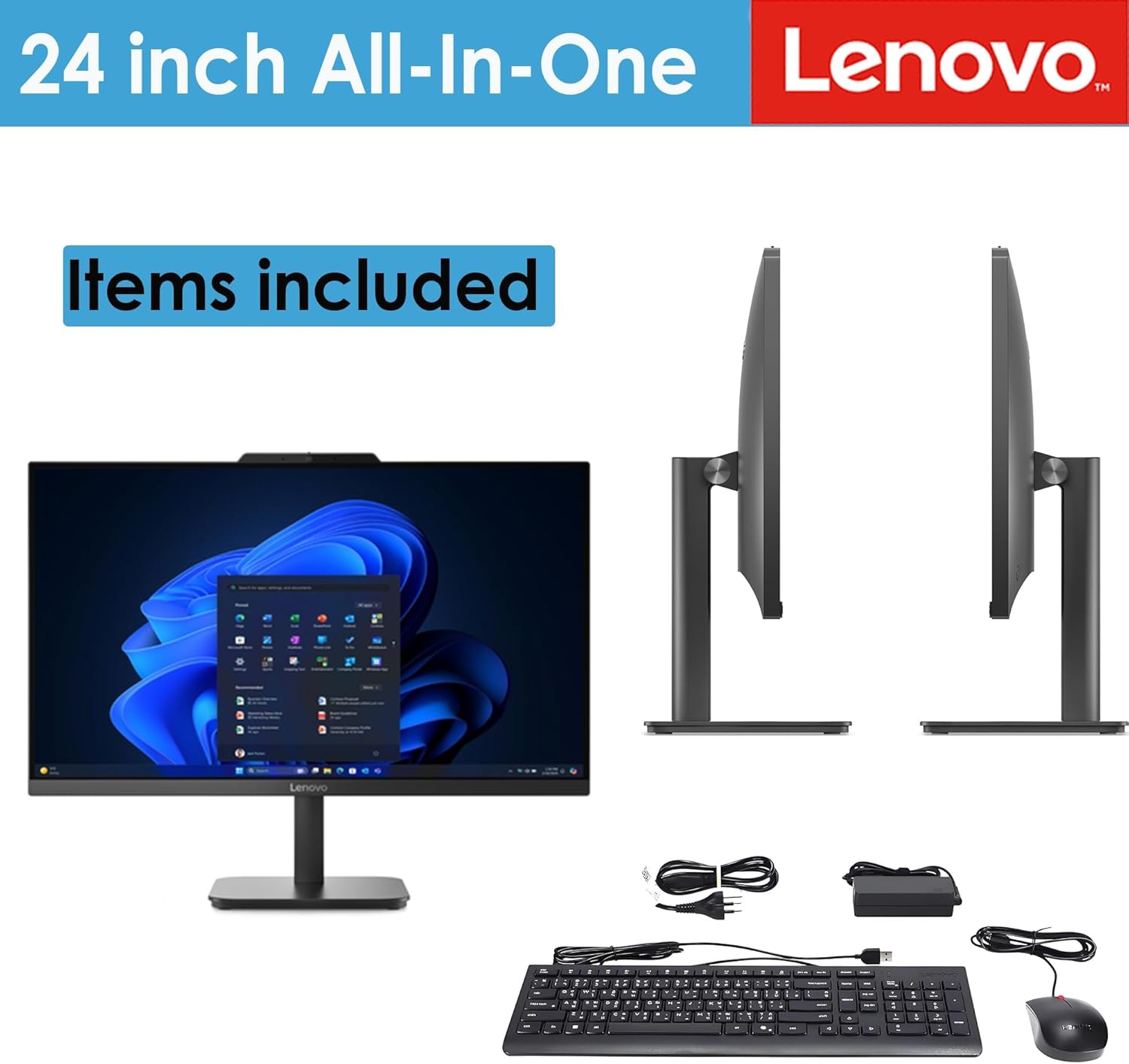Lenovo IdeaCentre All-in-One Desktop Computer, 24" FHD Anti-Glare IPS Display, 16GB RAM, 512GB SSD, Intel 4-Core Processor, Wi-Fi 6, Bluetooth 5.2, Windows 11 Home, Everyday Use AIO