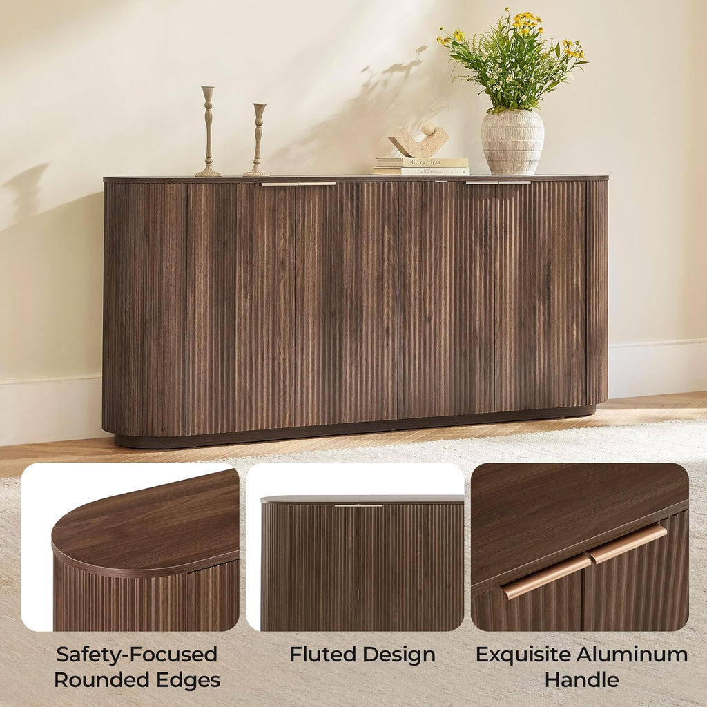 CHITA 70" Sideboard Buffet Cabinet with Storage, Living Room Accent Cabinet with Doors and Adjustable Shelves, for Bar, Kitchen, Walnut