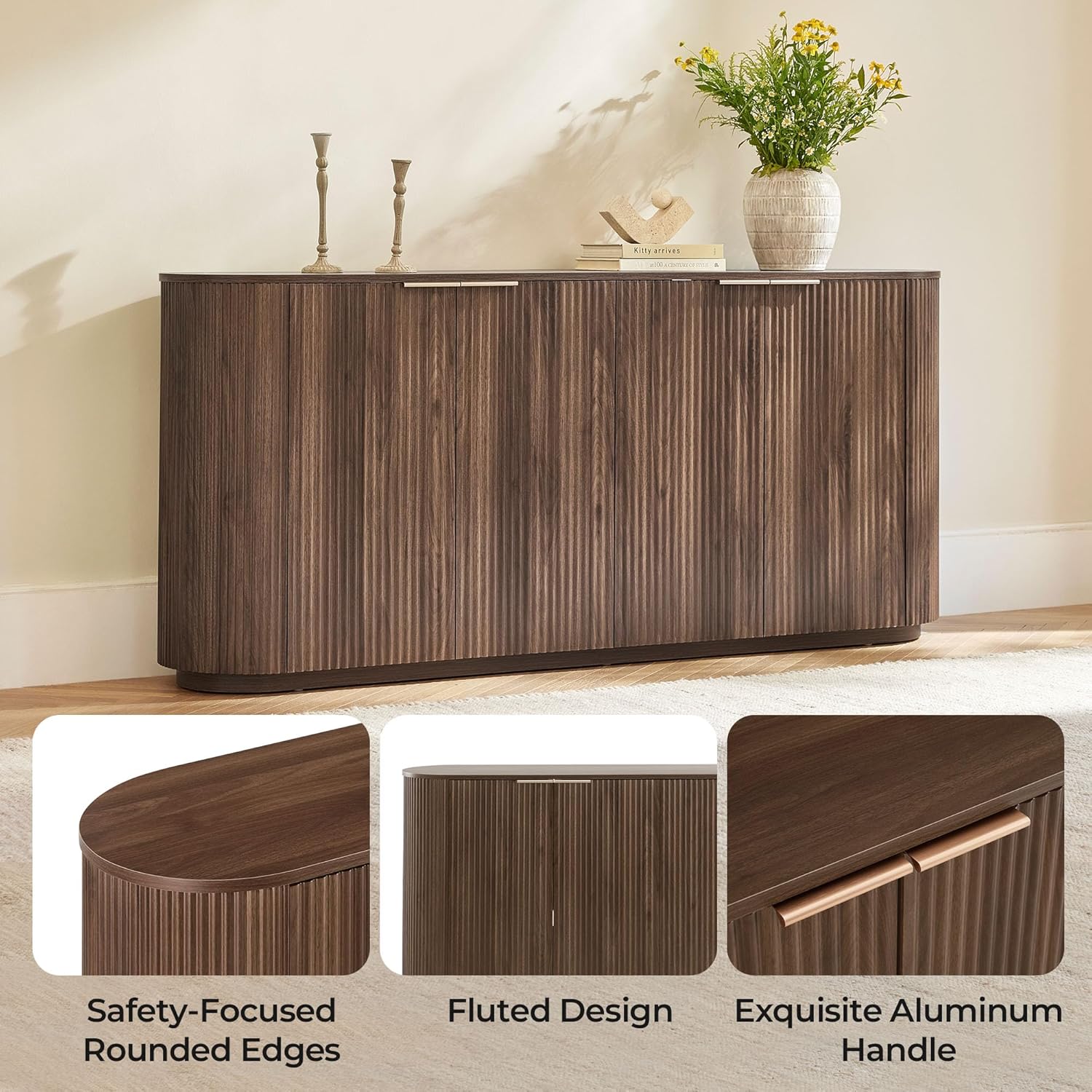 CHITA 70" Sideboard Buffet Cabinet with Storage, Living Room Accent Cabinet with Doors and Adjustable Shelves, for Bar, Kitchen, Walnut