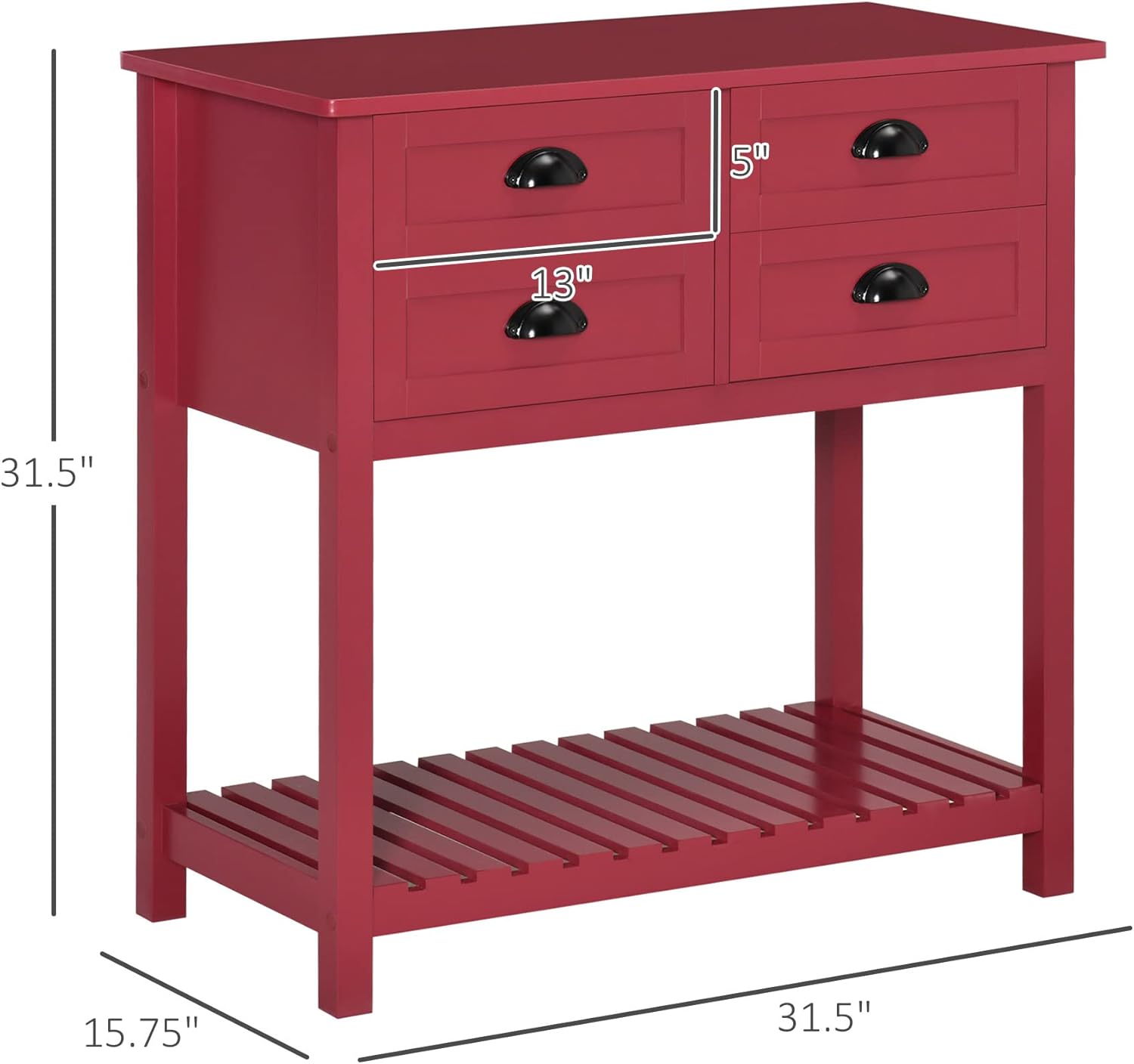HOMCOM Sideboard Buffet Cabinet with Storage, Modern Coffee Bar Cabinet with 4 Drawers and Slatted Bottom Shelf, Console Table for Kitchen, Living Room, Dining Room, Hallway, Red