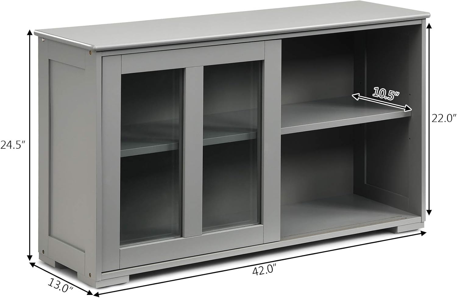 Costzon Sideboard Buffet Cabinet, Wooden Kitchen Storage Cabinet with Adjustable Shelf, Sliding Glass Doors, Accent Coffee Bar Cabinet Console Table for Living Room, Dining Room, Hallway (Grey)