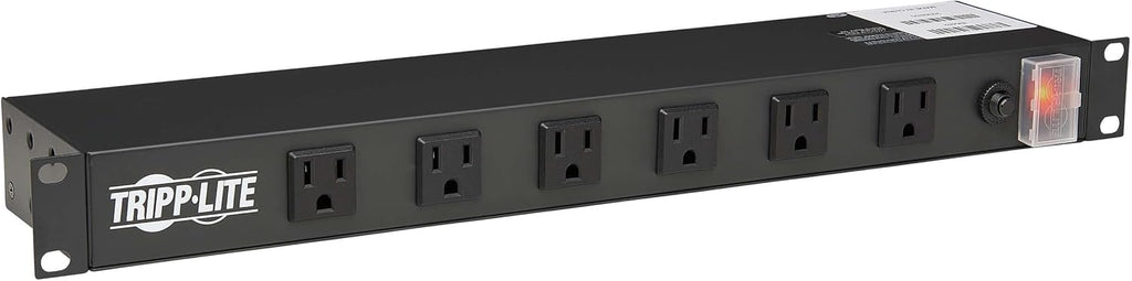 Tripp Lite 12-Outlet Rack Mount Power Strip PDU, Six Front & Six Rear Facing Outlets, 15A, 120V, 15ft Cord with Right-Angle Plug, Horizontal 1U Rack Mount, Black