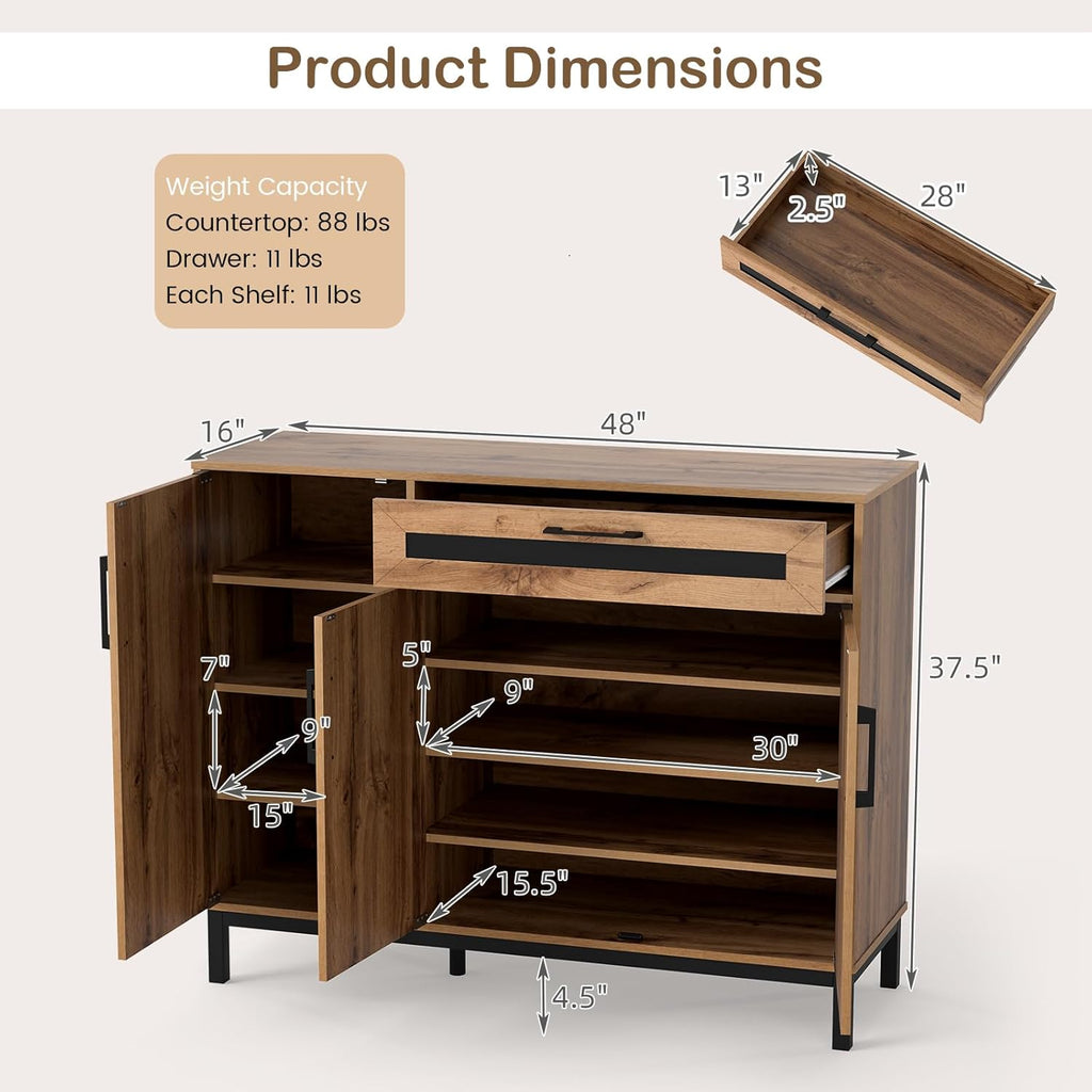 Giantex 48" Buffet Cabinet with Storage, 3-Door Large Farmhouse Sideboard with Drawer, Removable Shelves, Accent Buffet Table for Entryway Coffee Bar, Kitchen, Entryway, Living Room