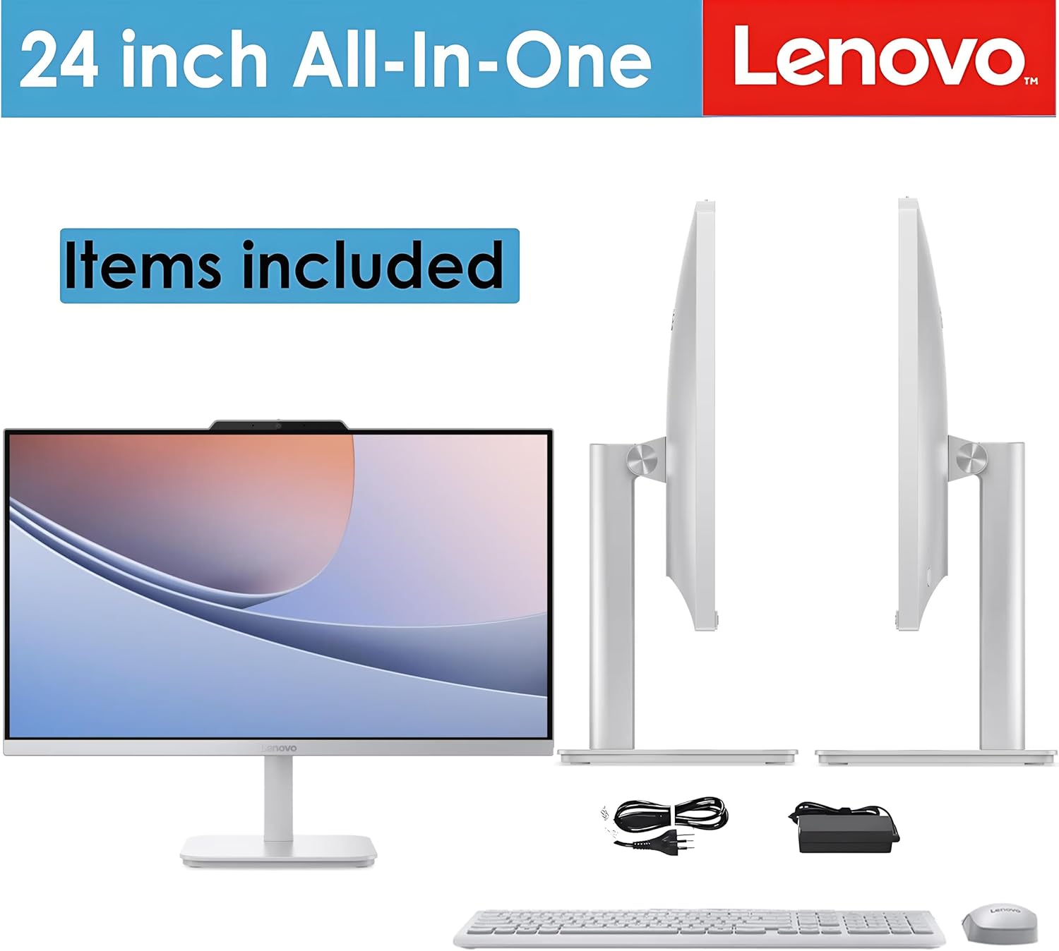 Lenovo 24" FHD All-in-One Desktop Computer for Home & Office, Intel Processor, 16GB RAM, 128GB PCIe SSD, Business AIO, Vent-Hear, HDMI, Bluetooth 5.2, Wireless Keyboard & Mouse, Win 11