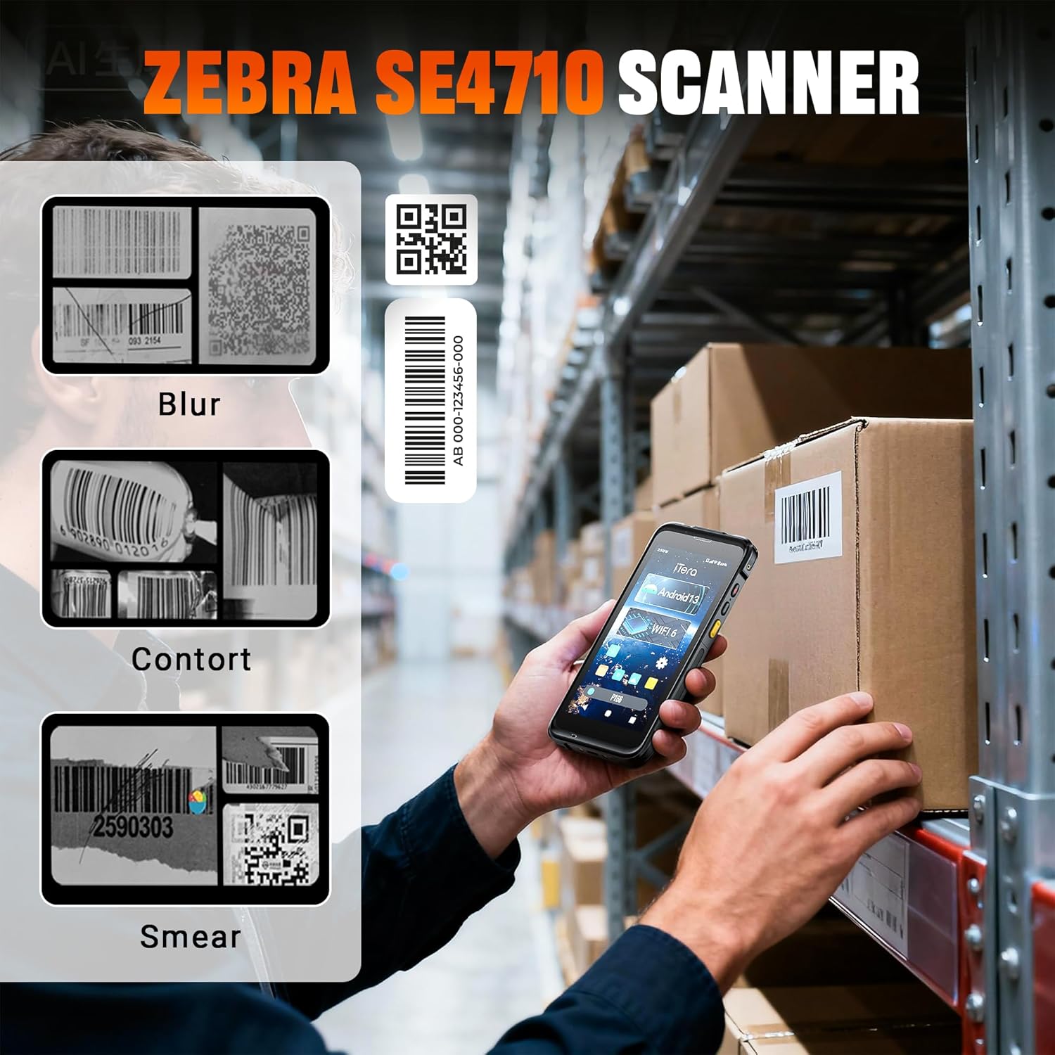 Android 13 Barcode Scanner PDA: SE4710 Scan Engine Qualcomm CPU 5.5" Touch Screen IP65 Waterproof 4300mAh Warehouse Logistics Inventory Handheld Computer P166