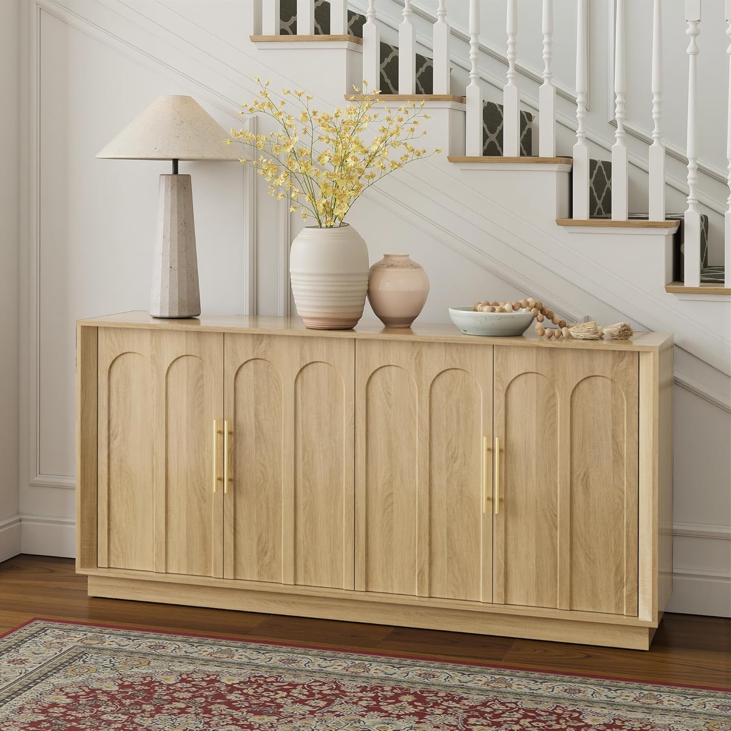 FORTUNETEC Sideboard Buffet Cabinet with Storage, Modern Accent Cabinet with Arched Doors, Boho Modular Media Console, 67" Large Minimalist Credenza for Living Room Kitchen Dining Room Entryway, Oak