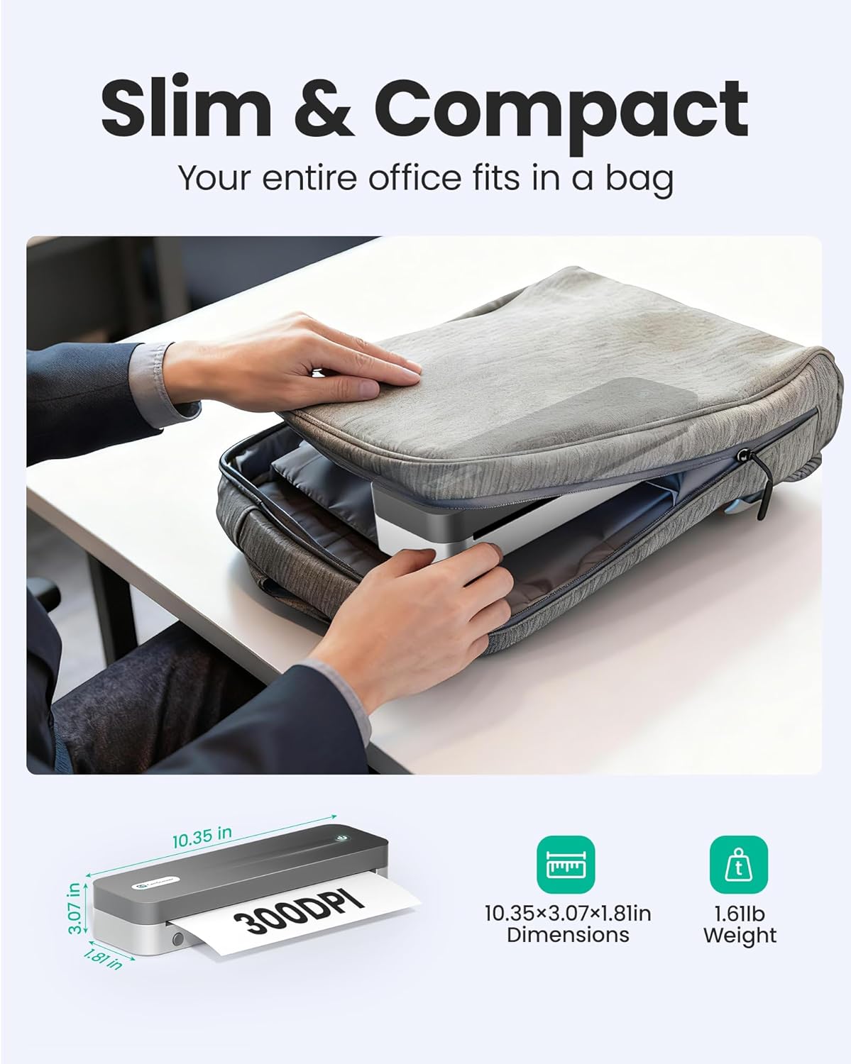 P1 Pro Ink-Free Thermal Printer, Portable US Letter Size Bluetooth Printer with 1 Roll Paper, for iPhone Android Computer, Home Office Use