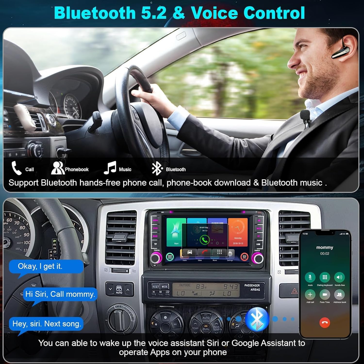 7 Inch Car Radio for Toyota 4Runner 2003-2009, for Tundra 2003-2006, for Sequoia 2003-2007, Car Stereo with CD/DVD Player- CarPlay & Android Auto,Bluetooth & FM Radio