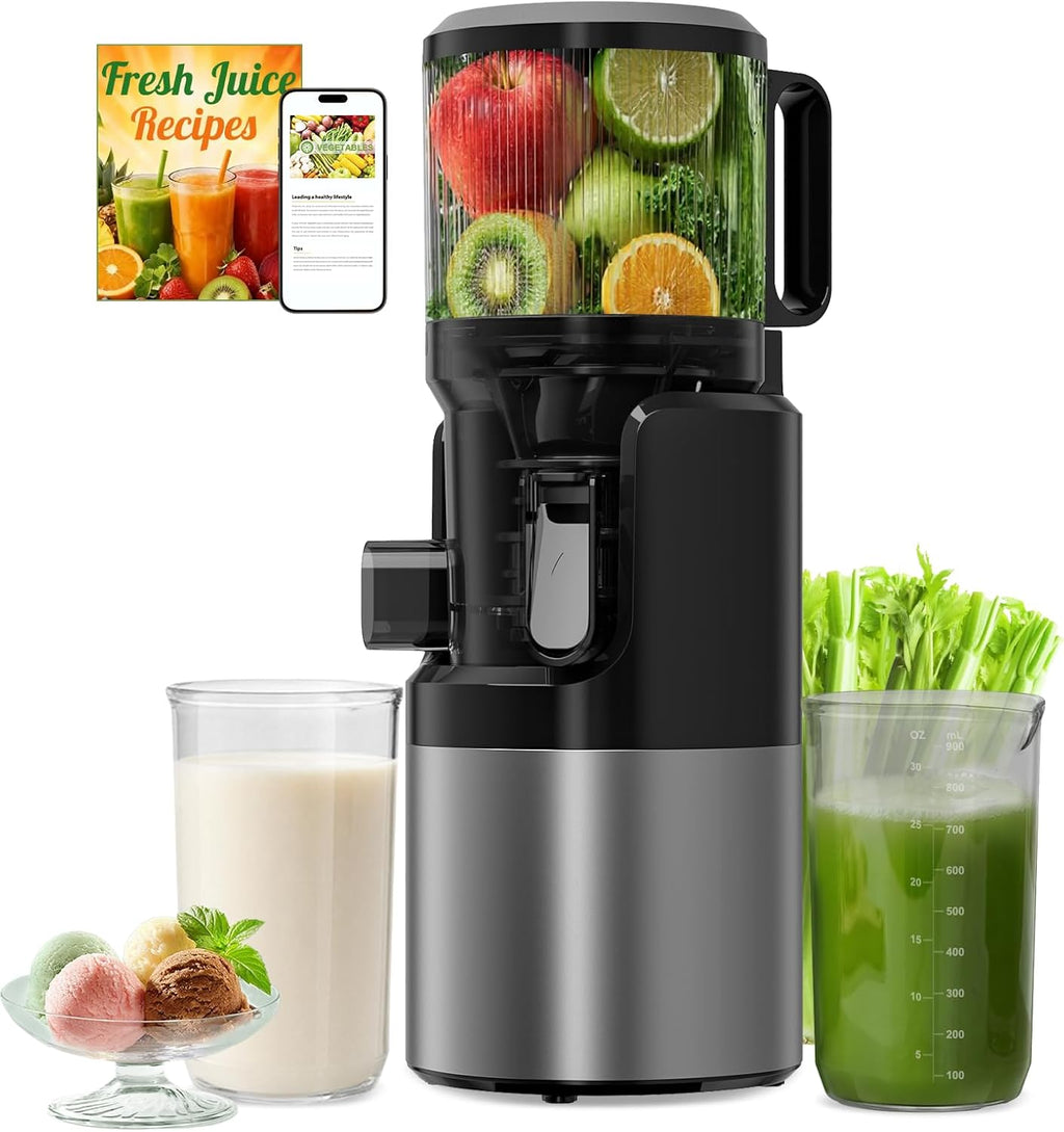 Juicer Machines, Cold Press Juicer with 6" Extra-Large Feed Chute, 400W Motor, High Juice Yield, Easy to Clean, Dishwasher Safe Parts, 3-in-1 for Juice, Nut Milk & Sorbet, Whole Fruits & Vegetables