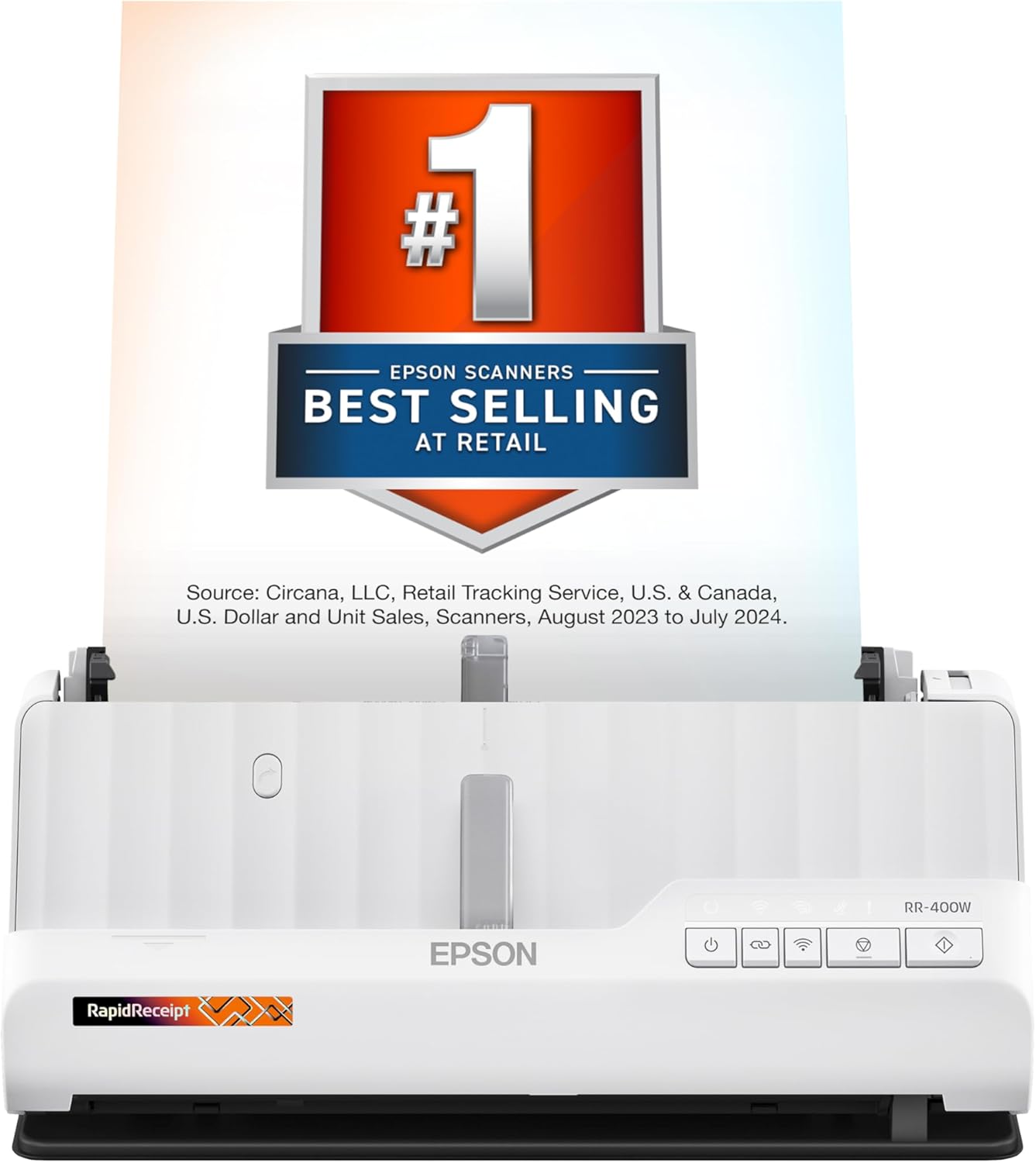 Epson RapidReceipt RR-400W Wireless Compact Desktop Color 2-Sided Receipt & Document Scanner with ScanSmart AI PRO Receipt Management & PDF Software & 20-Page Auto Document Feeder (Renewed)