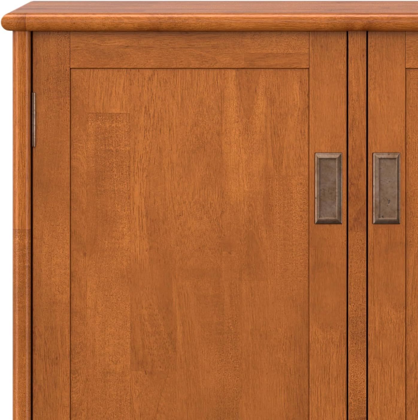 SIMPLIHOME Draper Buffet - 66 inch Wide Solid Hardwood 4-Door Sideboard Buffet in Teak Brown, Mid-Century Modern Cabinet for Dining Room or Kitchen with Adjustable Shelves and Tapered Legs
