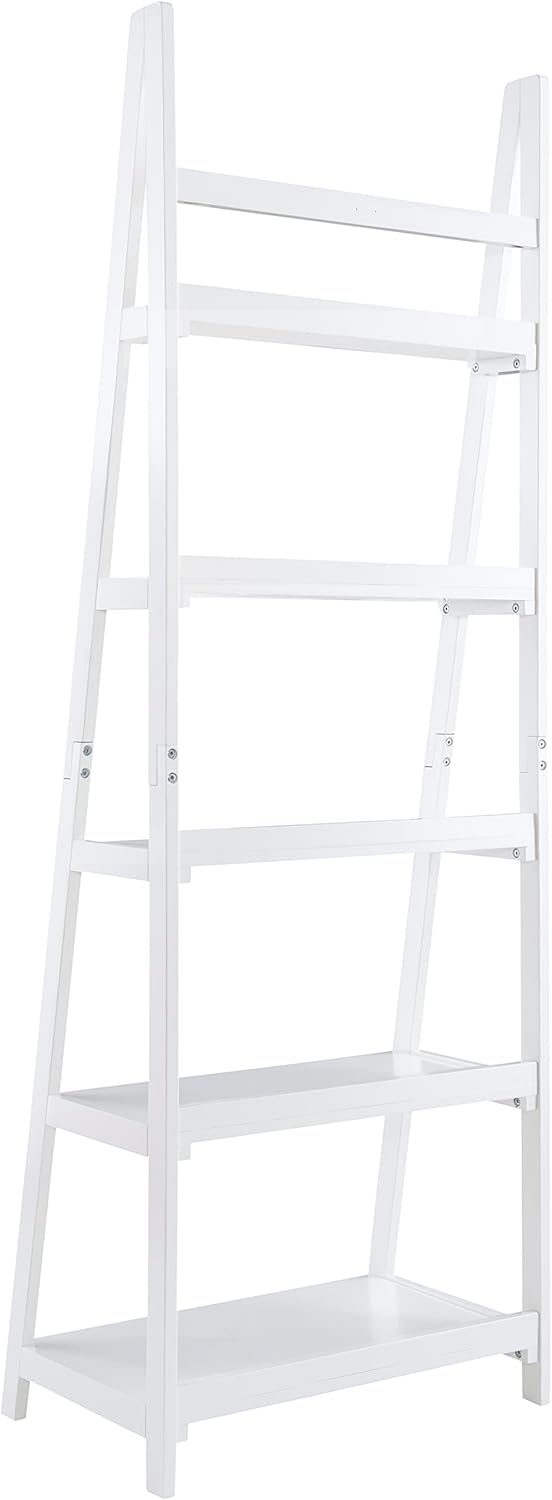 Melissa White Mid Century Five Shelf Ladder Bookcase by Linon