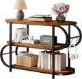 IBF 3 Tier Bookshelf with LED Light & Hooks, Farmhouse Low Horizontal Open Book Shelf, 39" Industrial Wood and Metal Bookcase, Oval Storage Display Shelf for Bedroom, Living Room, Office, Rustic Brown