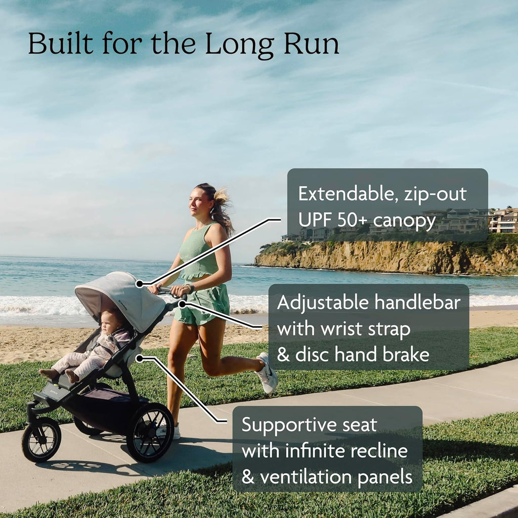 UPPAbaby Ridge V2 Jogging Stroller | All-Terrain Performance Suspension + Never-Flat Tires Built for Walking, Running + Trails | Water Bottle Holder Included | Evelyn (Meadow Green | Carbon Frame)