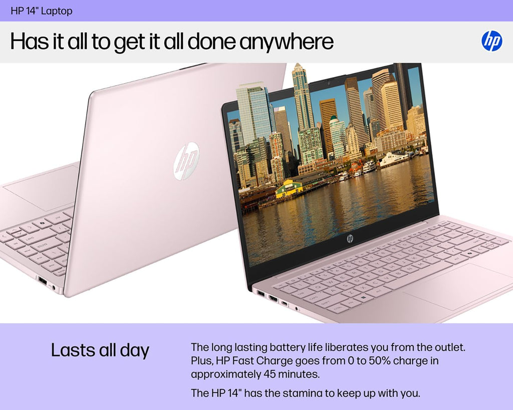 HP 14" Portable Laptop Computer with Intel N150, Microsoft Office 365 Included, 4GB RAM, 128GB Storage, 500GB External HDD, Student Everyday Use, All-Day Battery Life & Fast Charging, Windows 11 Home