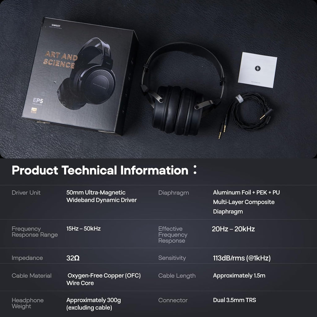 Linsoul SIMGOT EP5 Over-Ear Headphones, 50mm Ultra-Magnetic Drivers, Innovative Closed-Back HiFi Monitor, Dual 3.5mm TRS Detachable Cable, Lightweight Gaming Wired Headset for PC/Mobile