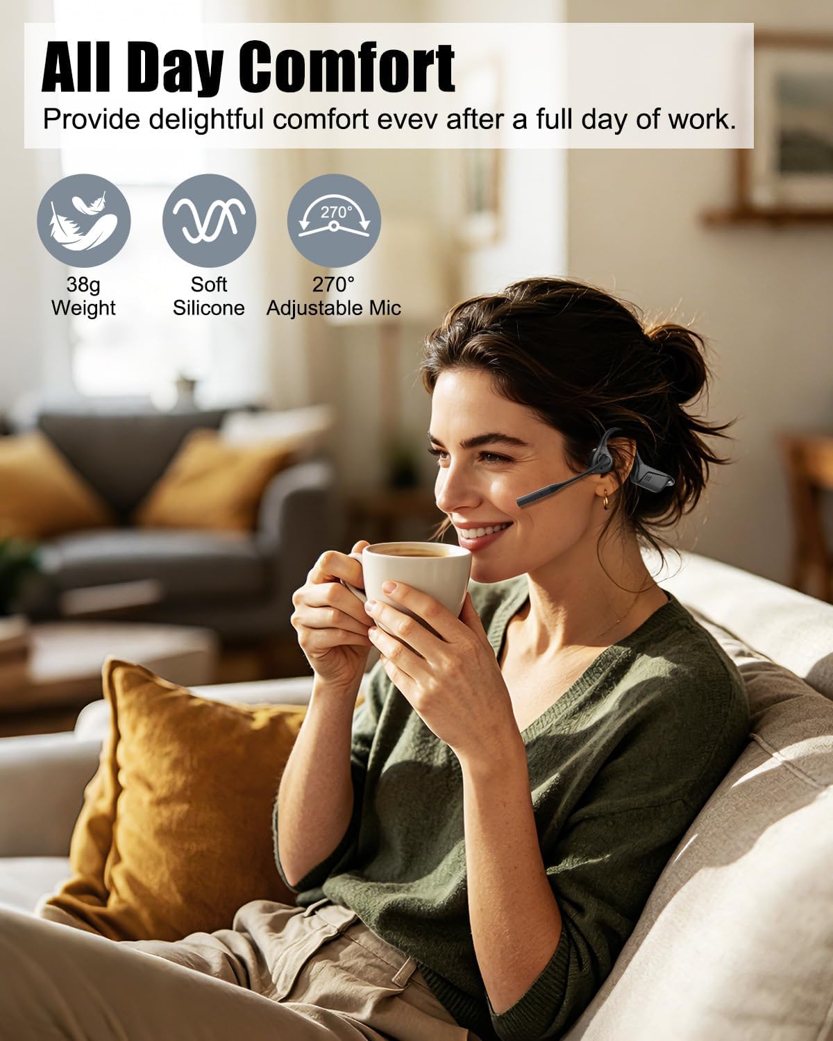 Open Ear Headphones with Mic, Bluetooth 5.1 Headset, USB A&C Dongle, Lightweight Design, ENC Noise Canceling, Mute Button, AptX-LL Wireless Headset for Online Teaching/Meeting/Call Center/Gaming