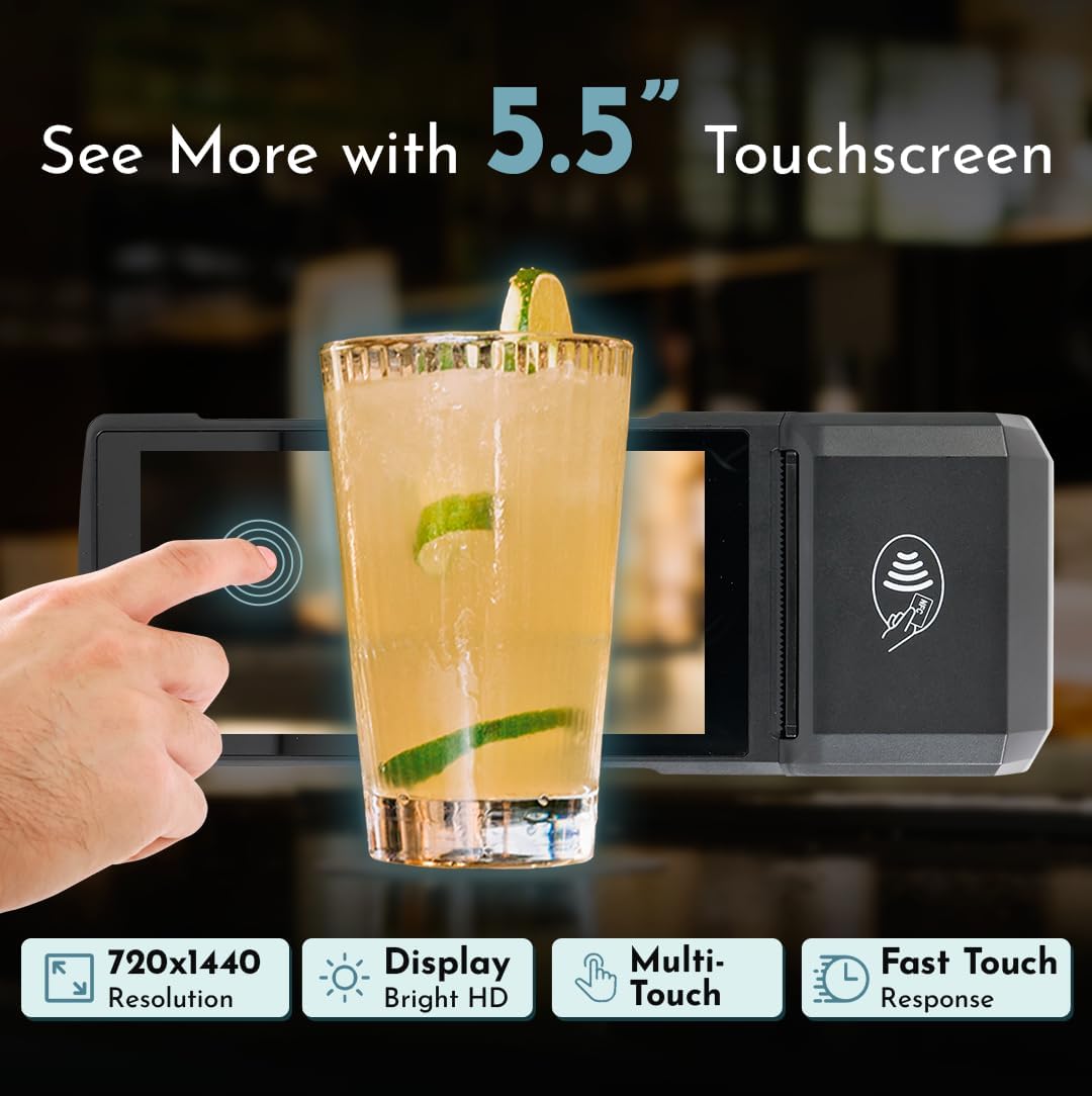 POS PDA H10 Receipt Printer Android 13 and 58mm High Speed Thermal Printer 5.5' Touch Screen. Handheld Mobil Point of Sale Tablet. Scan 1D/2D/QR barcodes. Support 4G. 3GB Ram+32GB ROM
