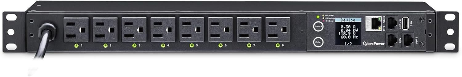 CyberPower PDU41001 Switched PDU, 100-120V/15A (Derated to 12A), 8 Outlets, 1U Rackmount