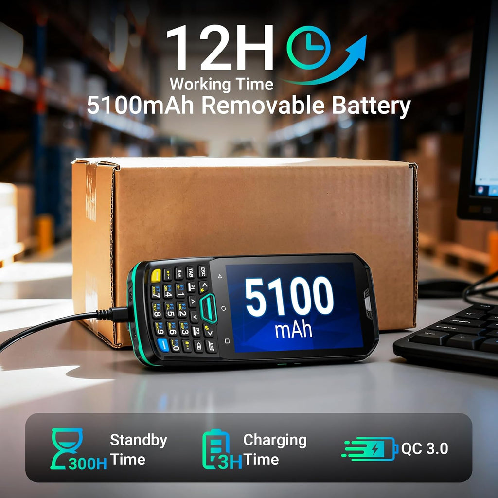 Android 13 Barcode Scanner PDA: with HS7 Scan Engine 26 Keys 4" Touch Screen 5100mAh Battery IP67 Rugged 2D Handheld Computer for Warehouse Logistics Industrial Use P400