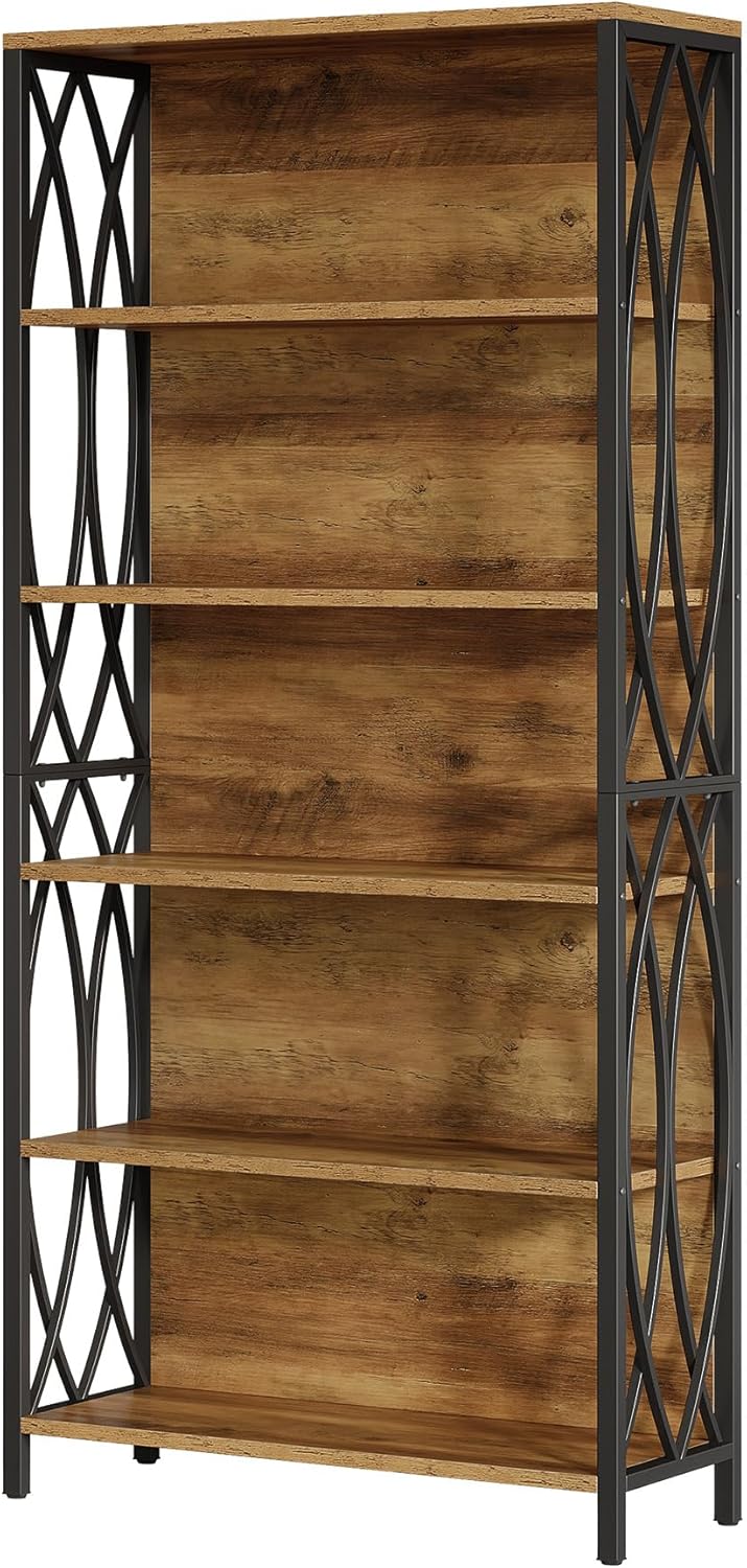 Tribesigns 70.87" Tall Bookshelf, 6-Tier Industrial Bookcase with Geometric Metal Frame & Open Storage Shelves, Rustic Freestanding Display Shelf for Home Office, Living Room, Brown& Black