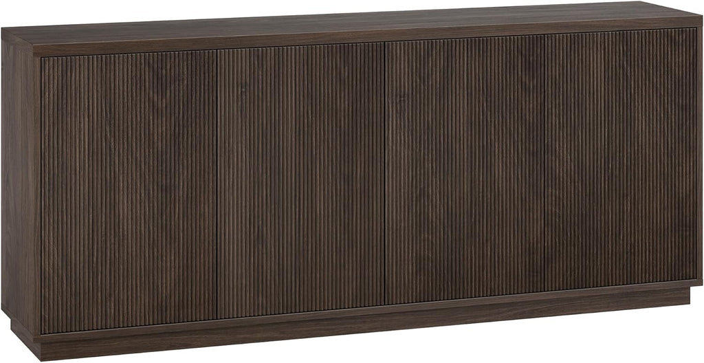Henn&Hart 68" Fluted Sideboard Buffet Cabinet, Modern Ribbed Wooden Credenza with 4 Doors, Adjustable Shelves, and Cable Management Cut-Outs for Dining Room, Living Room or Entryway, Rich Brown