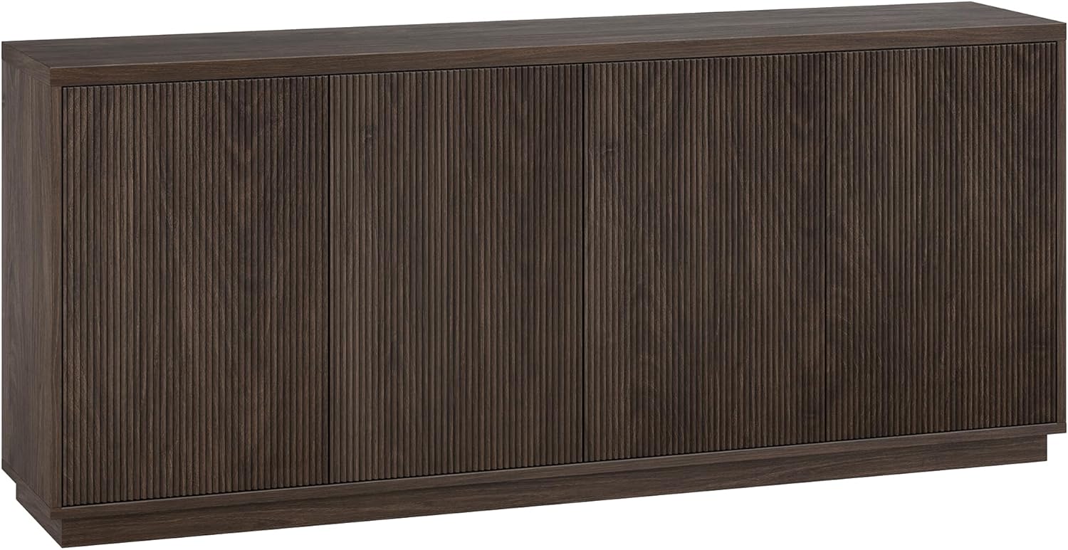 Henn&Hart 68" Fluted Sideboard Buffet Cabinet, Modern Ribbed Wooden Credenza with 4 Doors, Adjustable Shelves, and Cable Management Cut-Outs for Dining Room, Living Room or Entryway, Rich Brown