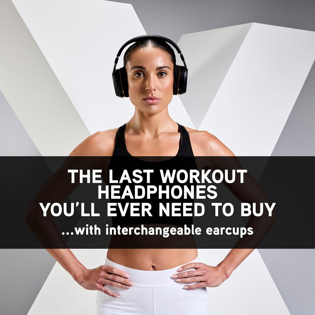 BlueAnt Pump X Wireless Over-Ear Headphones, Bluetooth, Powerful Bass, Active Noise Cancelling & Transparency Mode, Interchangeable Ear Cups, All-Day Comfort for Gym and Training, White/Gold