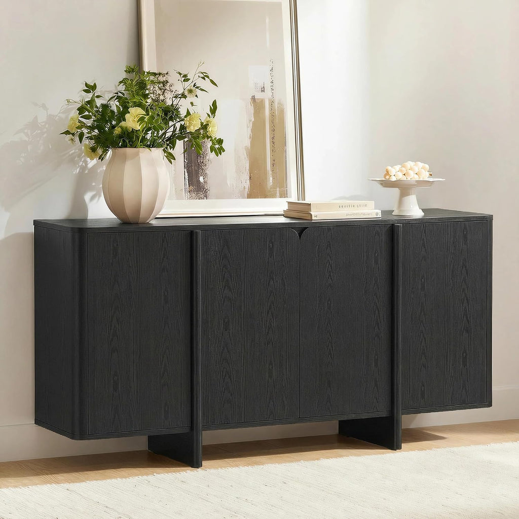 CHITA 66" Sideboard Buffet Cabinet with Storage, Modern Console Cabinet with 4 Doors & Adjustable Shelves, Storage Credenzas for Living Room, Kitchen, Hallway, Bar, Black