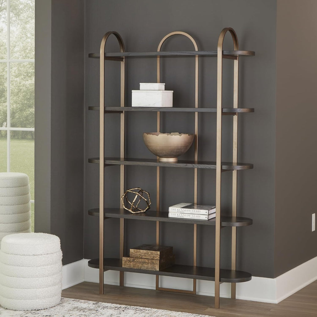 Signature Design by Ashley Brentmour 72" H Bookcase, Metallic & Dark Brown