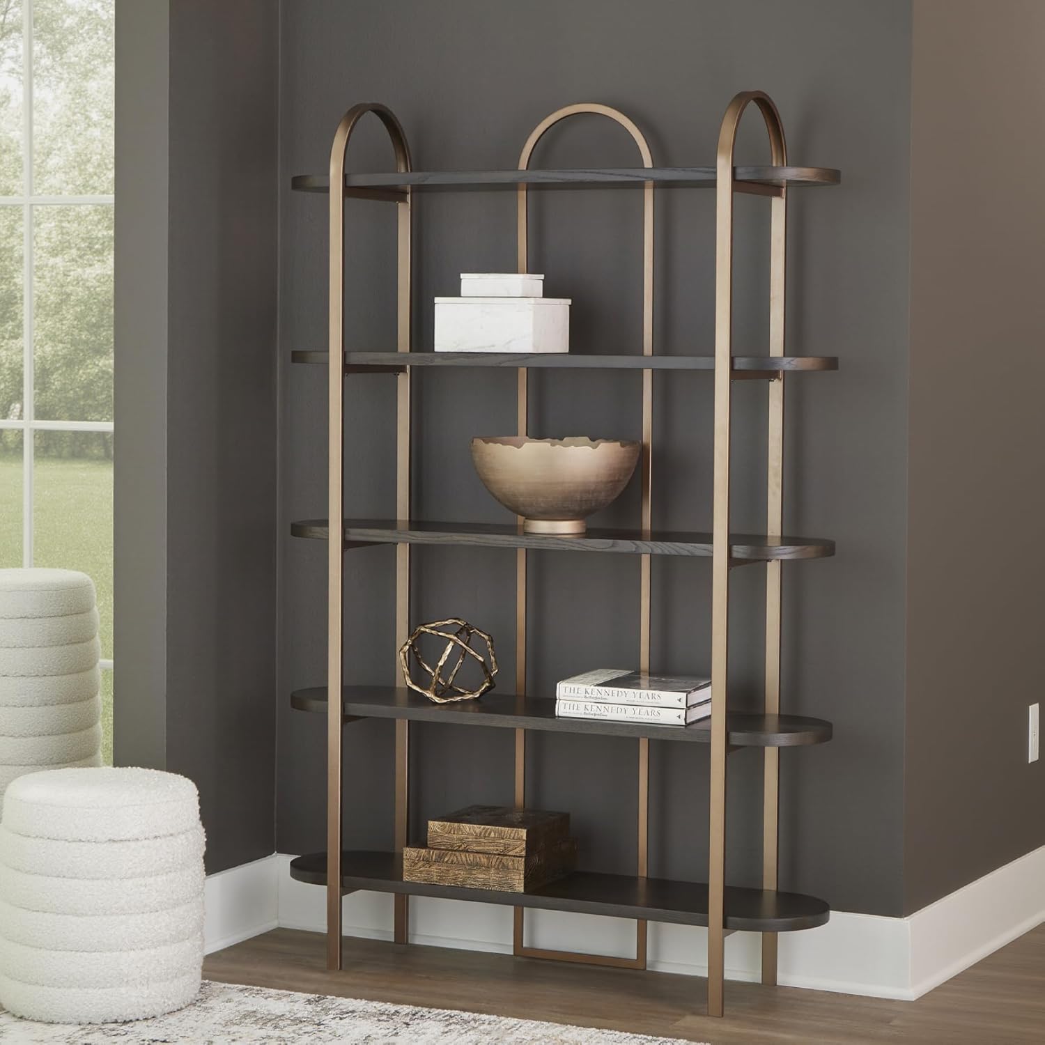 Signature Design by Ashley Brentmour 72" H Bookcase, Metallic & Dark Brown